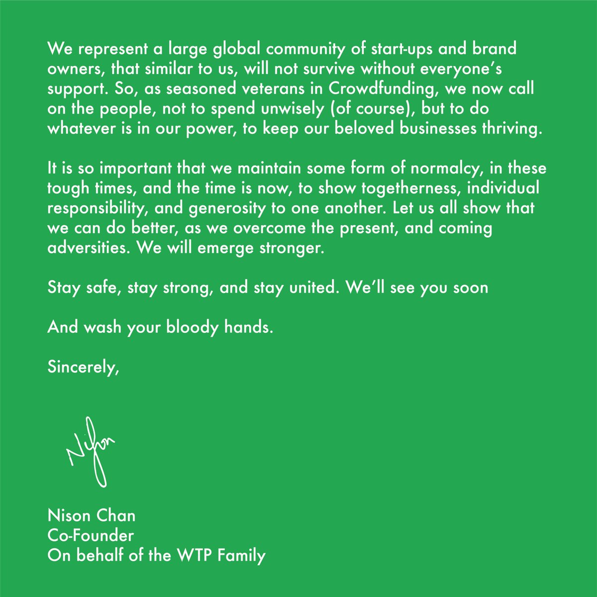 [#COVID19 Message] TL;DR: The fate of our local economy lies in your hands. Together with your support, we'll all come out of this stronger. #stayunited #staysafe #stayhome #supportsmallbusinesses #supportlocalbusiness #sgunited #entrepreneurs #startups #founders #retail