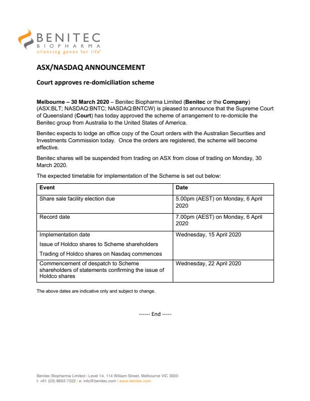 Benitec Biopharma Inc. tweet media