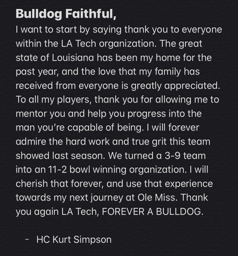 A statement from Coach Simpson..