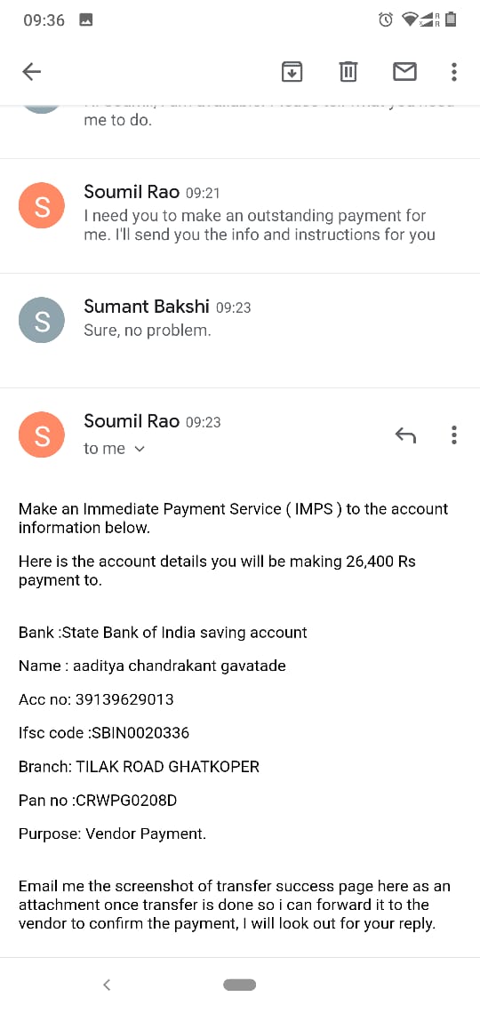moiz1991's tweet photo. @TheOfficialSBI we have received an email across our team to make some random payment. Kindly help us block this person, he is launching phishing attack https://t.co/U0qleGy8I5