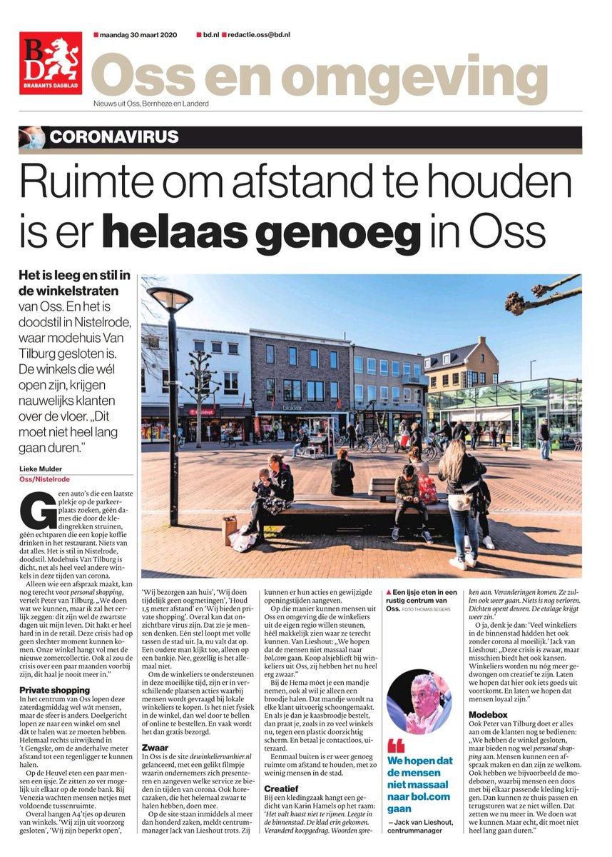 Vandaag in BD wat corona met onze binnenstad en haar ondernemers doet. Over leegte, afstand maar ook over creativiteit, city marketing en mijn oprechte wens: "En laten we hopen dat mensen loyaal zijn." 
dewinkeliervanhier.nl  #ikkooplokaal #centrumoss