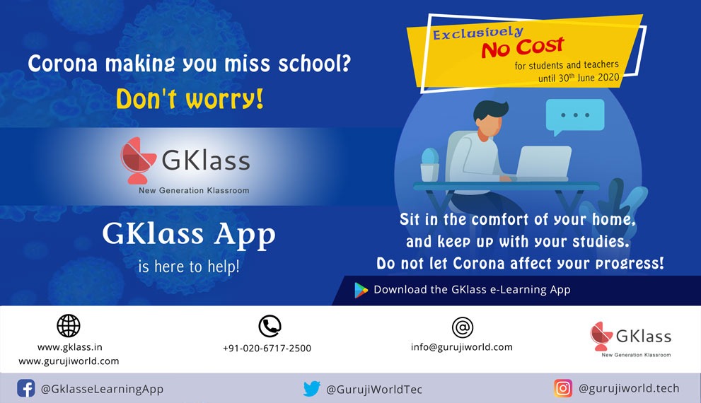 GurujiWorldTec's tweet photo. In this challenging situation created by corona virus, we at GurujiWorld are supporting all the students and teachers of Maharashtra state board schools by allowing free access to our GKlass e-Learning App till 30th June 2020
#gklasselearningapp #coronavirus #education #eLearning https://t.co/1tcJTGAjB7