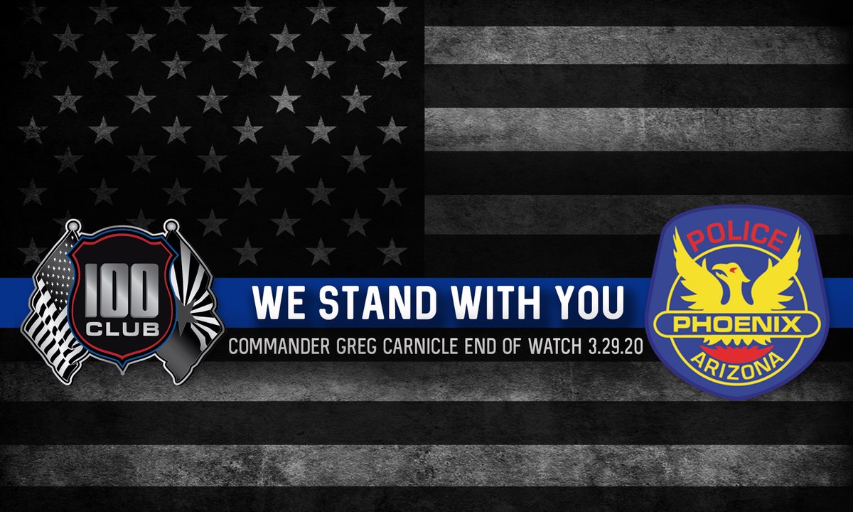 100ClubAZ's tweet photo. Tonight, our hearts and thoughts are with @PhoenixPolice  as they experienced a tragic critical incident.  

We stand with all of those involved and the family, friends and colleagues of Commander Greg Carnicle who lost his life in the line of duty tonight. 

#WeStandWithYou https://t.co/WVy0JDVqpd