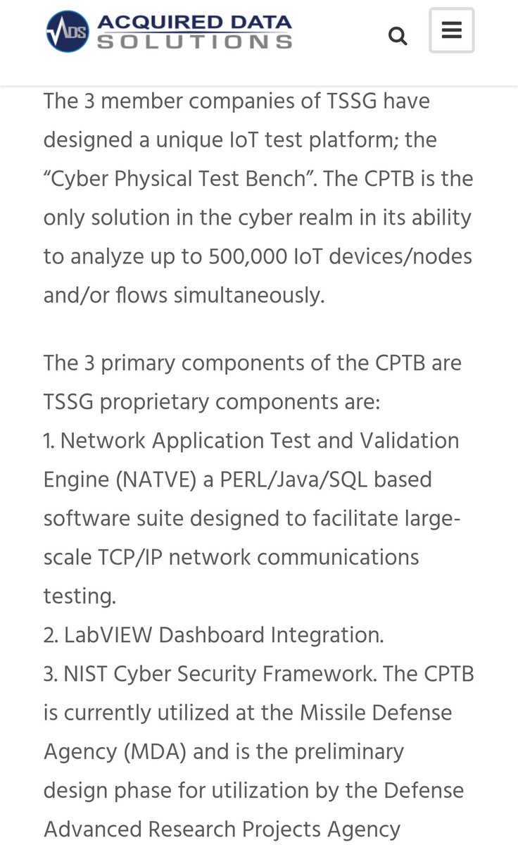  $VISM So Visium Technologies subsidiary Threat Surface Solutions Group (TSSG) is a partnership of premier cybersecurity companies (Acquired Data Solutions, Eagle Network Solutions, & Ramparts Security). They have designed a unique IoT test platform; the Cyber Physical Test Bench