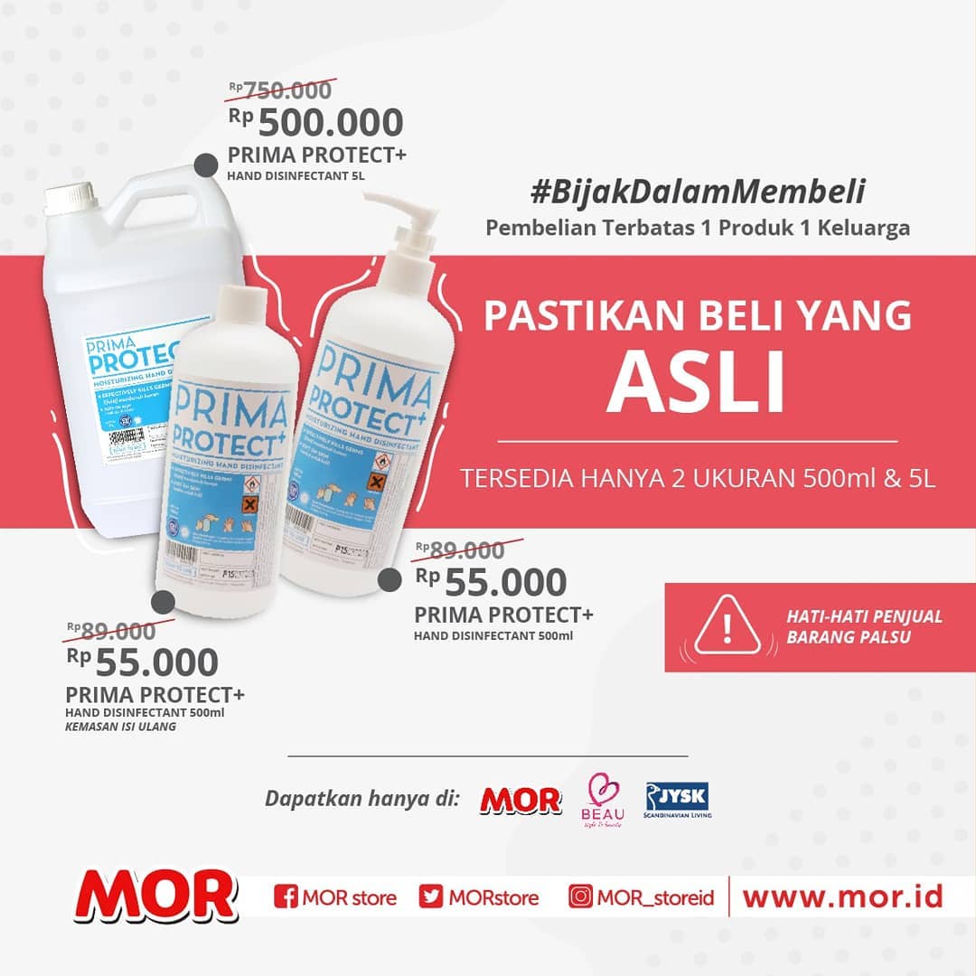 MORStore's tweet photo. MOR mau kasih tau nih, kalau Prima Protect+ Hand Disinfectant ada 3 jenis kemasan loh. Pastikan #ParaMOR membeli Prima Protect+ Hand Disinfectant yang ASLI ya karena yang PASTI ASLI hanya dijual di MOR, BEAU dan JYSK!
#StaySafeMOReHealthy #handsanitizer #disinfectant #MORStore https://t.co/GdXFXmKX7J