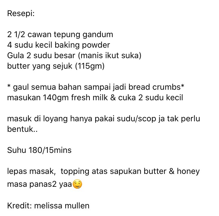mind0212345's tweet photo. Resepi Texas chicken Muffin/Biscuit (Honey Butter)🤤 

Wah nak try buat ni la next, sedap ba TC punya😍🌻tengok komen dekat post asal ramai kata sedap and menjadi! simpan sini dulu nak share dengan korang and untuk diri sendiri!! Nanti sis update mcm mana hasil dia jadi ke tak🤭 https://t.co/URwhLwKRbG