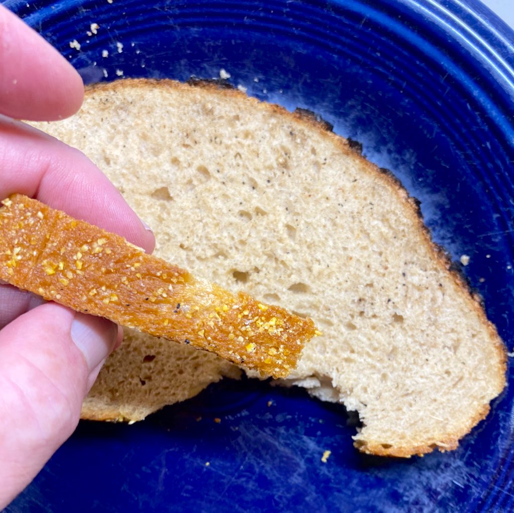 ...and of course I left it in too long - IT WAS TOO FUN TO WATCH IT BAKE! - and I also scorched the top with the lid. But the bread is AMAZING. Wholemeal Emmer with coriander, light and fluffy and satisfying. Old Kingdom Egyptians were really smart, and really good bakers!