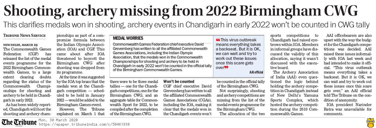 CircleofS's tweet photo. Shooting, archery missing from 2022 Birmingham Commonwealth Games, reports @thetribunechd https://t.co/jajDiZNaVp