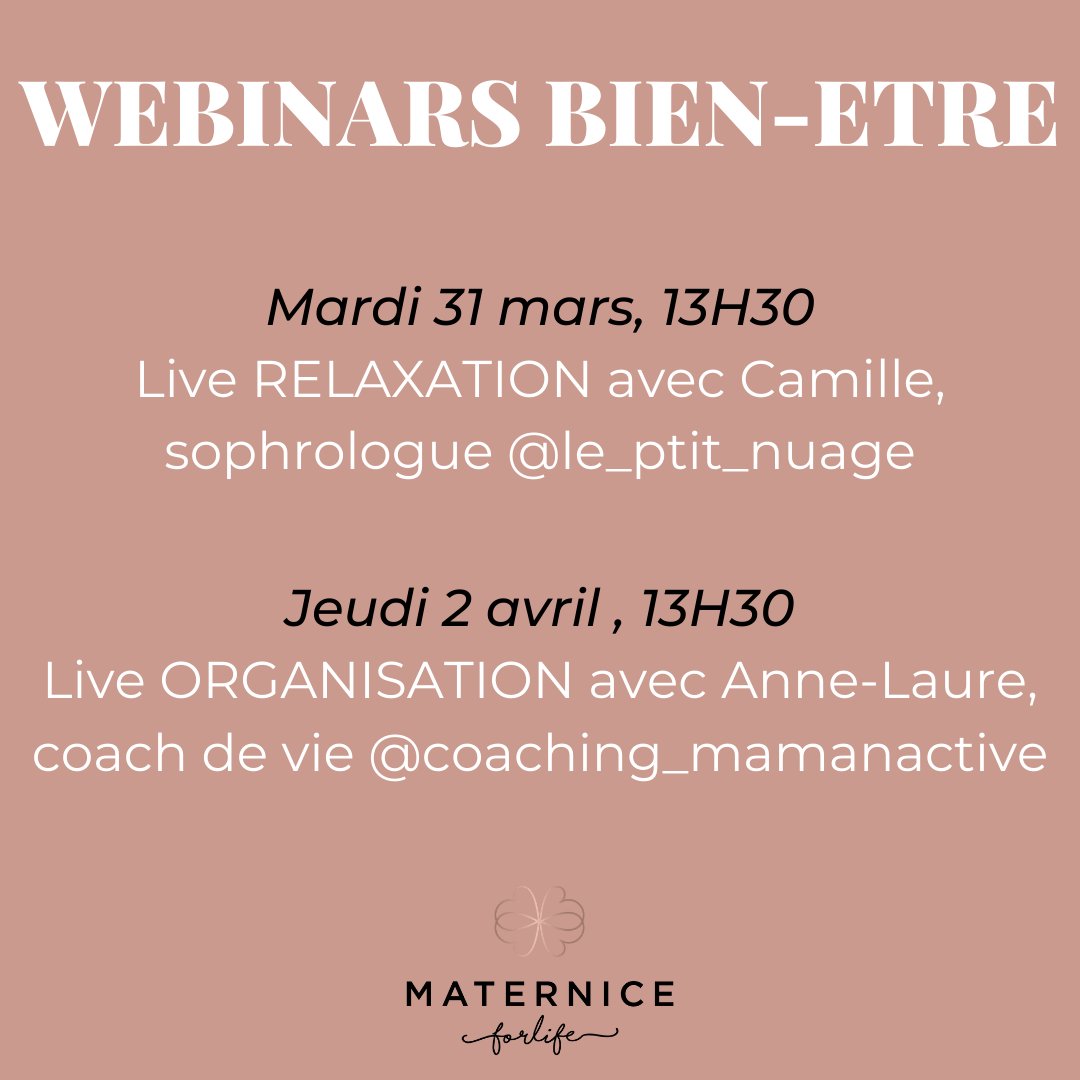 👋(#Webinars #PARENTALITE) 2 nouveaux RDV en ligne en cette 3ème semaine de confinement:
- Mardi 31 mars, 13h30/14h - RELAXATION (zoom.us/j/555344181)
- Jeudi 2 avril, 13h30/14h - ORGANISATION VIE PRO/VIE PERSO (zoom.us/j/618435549)
#parenting #Confinementjour12