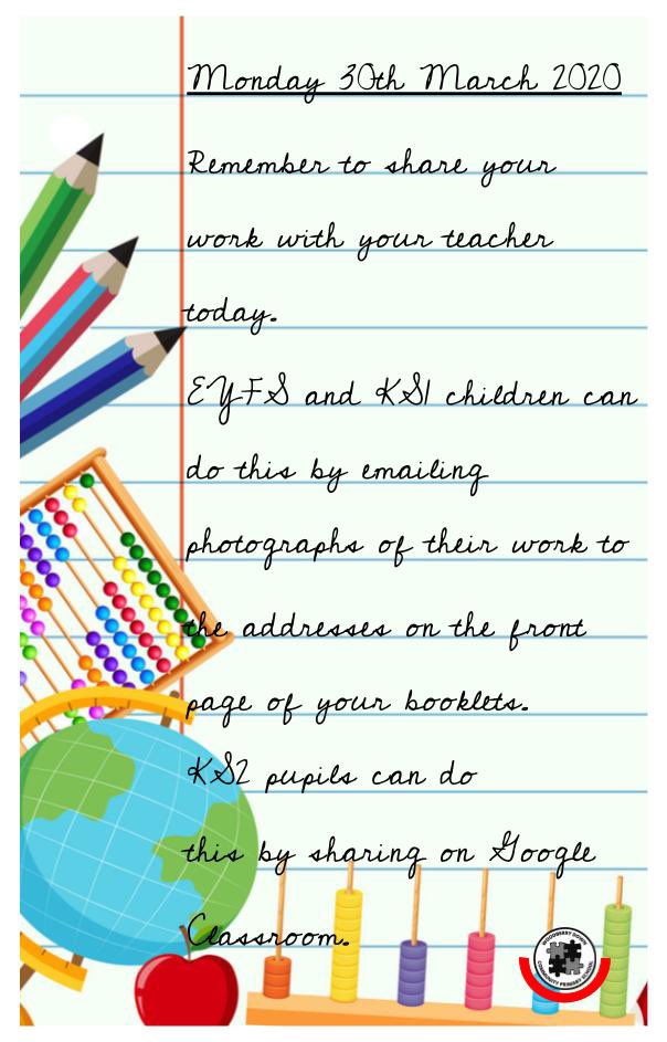 The #WoodberryDown teachers can’t wait to receive emails from everyone this morning, sharing all the great work being completed. The email addresses to use are printed on the front of the home learning booklet.