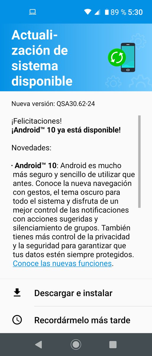 MauricioM444's tweet photo. @isa_marcial Hola, el pasado viernes 20 de marzo de 2020, recibí la actualización de Android 10 para Motorola one visión. Colombia 🇨🇴 https://t.co/hYwtszAIvN