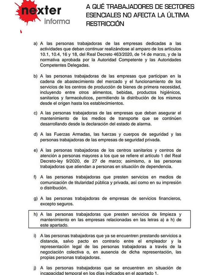 NEXTER_CELIMASA's tweet photo. Los servicios de limpieza y desinfección se consideran esenciales de acuerdo lo adoptado en el Real Decreto Ley 10/2020 de 29 de marzo de 2020.
#seguimostrabajando https://t.co/qvfeuih2ci