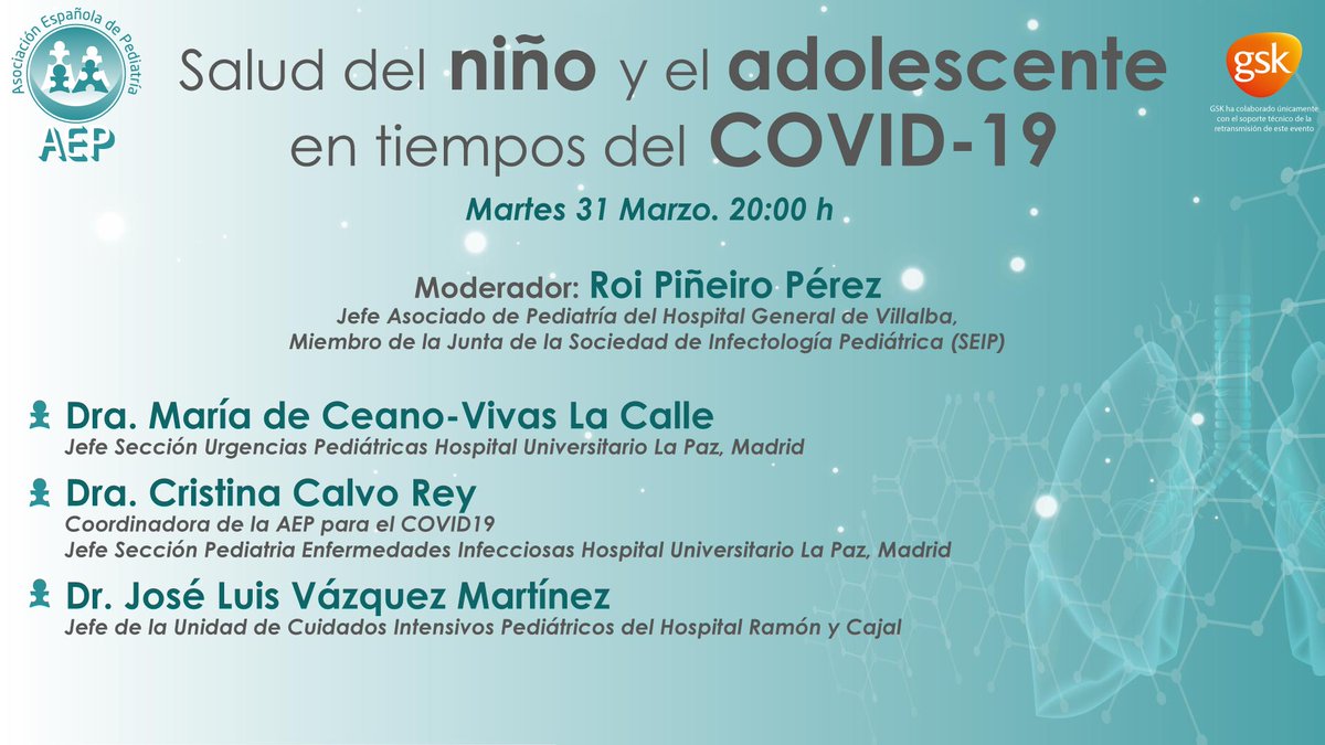 #SaveTheDate #WebinarAEP sobre #COVID19: La salud de los niños y adolescentes en tiempos del COVID-19'.
31 de marzo 20:00 a 21:00 horas
Encuentro virtual para exponer las evidencias pediátricas publicadas en materia de COVD-19 pediátrico. 
📺vimeo.com/event/30410/em…"