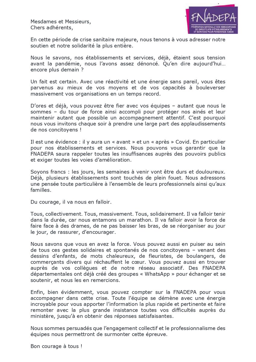 PresenceVerte34's tweet photo. Martine Laurent, DG:
Je vous partage ce texte parce qu’il parle de nous tous, administratifs et intervenants et qu’il me permet une fois encore d’adresser à tous les salariés mes remerciements pour ce qui est fait pour continuer malgré l’adversité.
#PresenceVerteServices #covid19 https://t.co/7NVOOsp6Ow