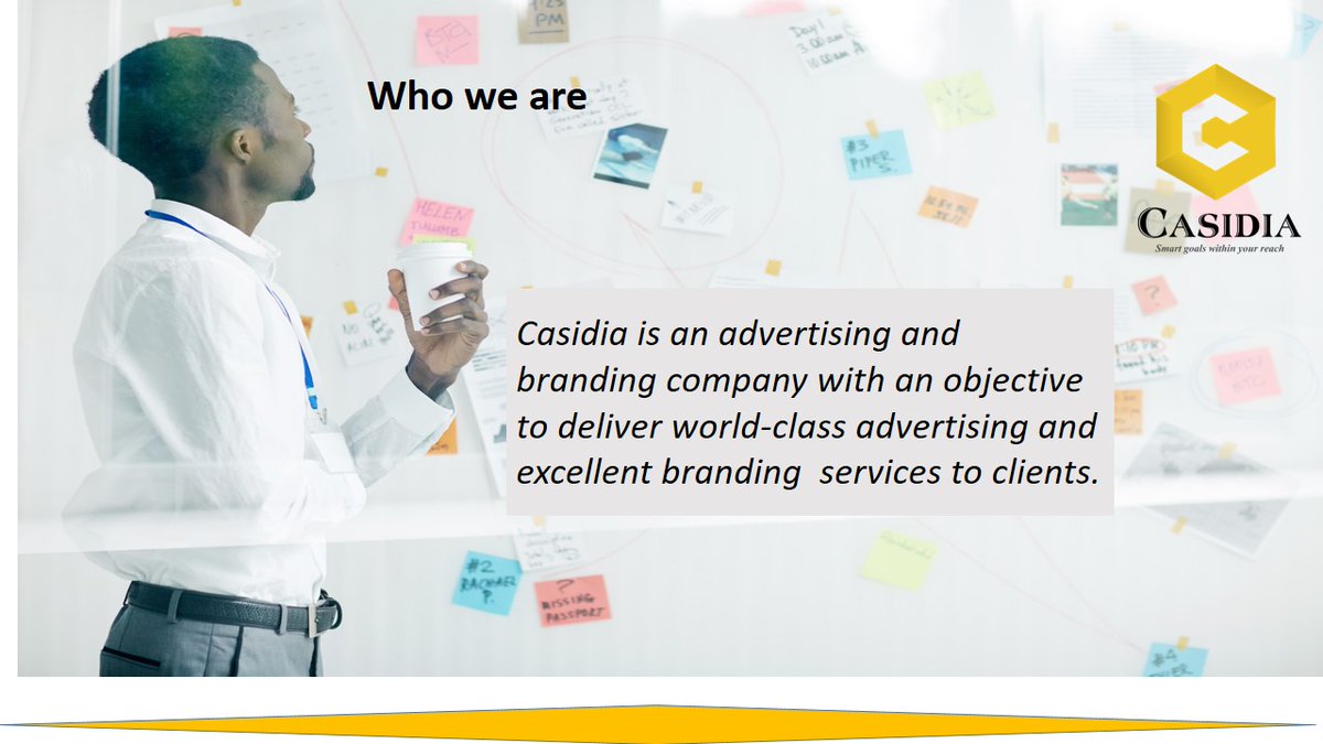Who we are:
Casidia is an advertising and branding company with an objective to deliver world-class advertising and excellent branding services to our clients.
#casidia  #brandingcompany  #brand  #advertisingagency