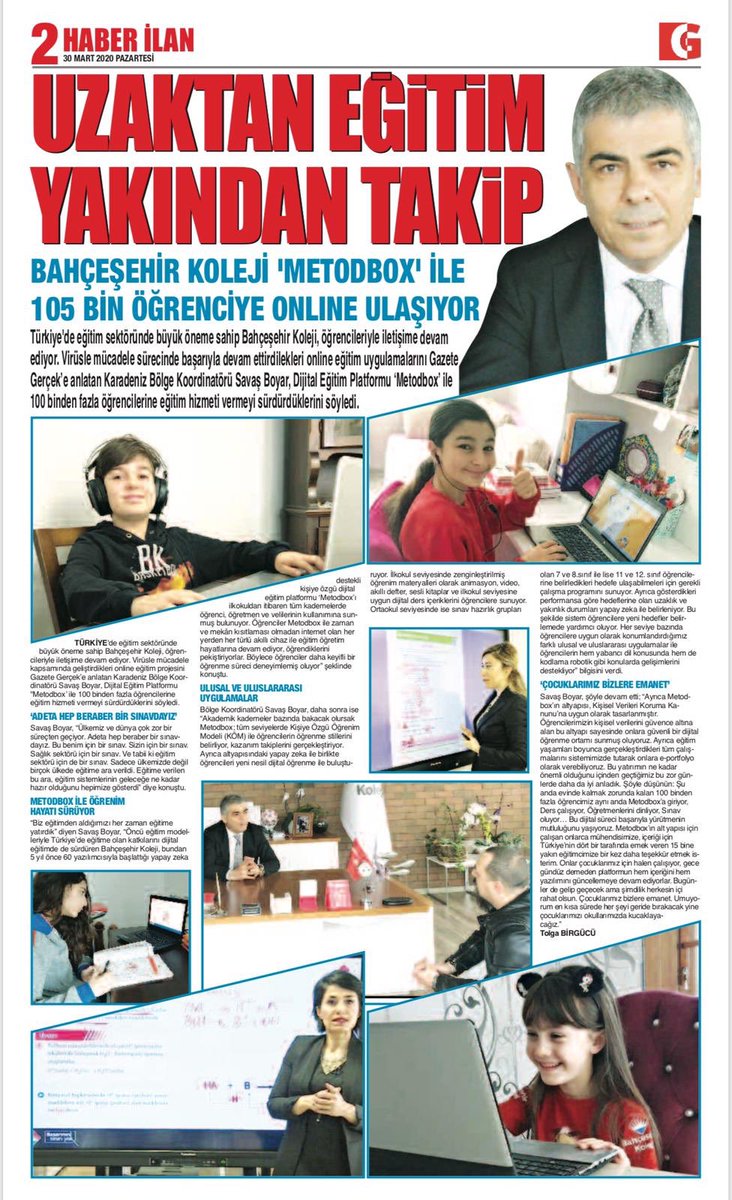 bhcshr_samlise's tweet photo. ‘’Bahçeşehir Koleji, Yapay Zeka Tabanlı uzaktan eğitim platformu @metodbox uygulaması ile Samsun basınında geniş yer buldu.’’ @samsun_gazetesi @HedefHALK @GazeteGercek https://t.co/qtEu23PfB6