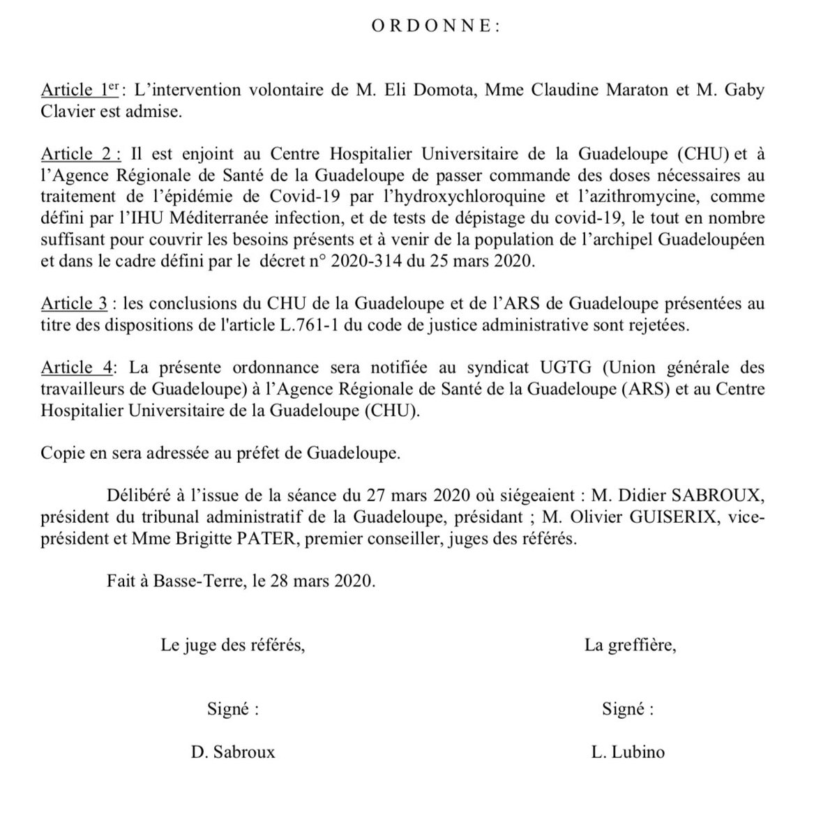 moutoussamy_jm's tweet photo. [#COVID_19] Le tribunal administratif de la Guadeloupe ordonne à l'ARS &amp; au CHU de commander 200000 tests de dépistage &amp; des doses d'hydroxychloroquine!

Coucou les forces vives de #LaRéunion! #Politique #Syndicat #SociétéCivile #Kapab ? 

#Team974 #SoyonsSolidaires #Alédipartou https://t.co/bP8n9qKhER
