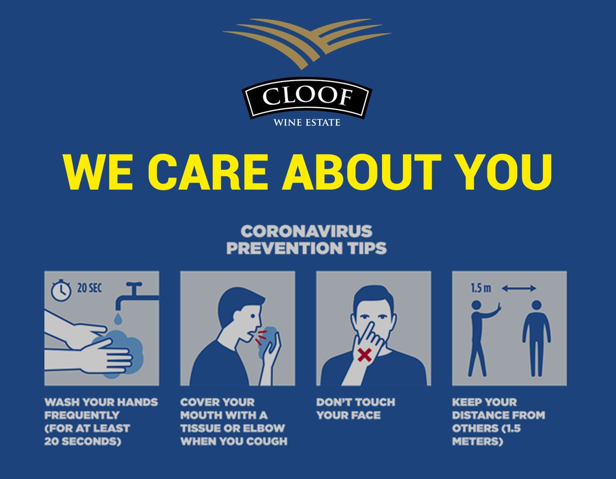 Cloofwines_ZA's tweet photo. We would like to extend a message of encouragement over this very difficult time for all of us. Please remain safe while in Lockdown and if you need to leave your premises briefly, be sure to take the necessary precautions and look after each other!
#Cloof #Coronavirus https://t.co/S6jeAIBvHk