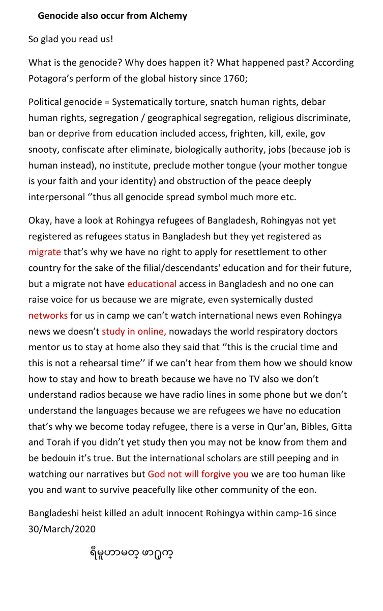 Harunmyanmar's tweet photo. @drzarni @nslwin @wquddin @shafiur @FortifyRights @tunkhin80 @RSawyedullah @RSawyeddollah @mir_sidiquee @antonioguterres @YangheeLeeSKKU @trtworld 
We Rohingya in fear of Covid 19 we don't know how to avoid from Coronavirus because we did learned from you how to avoid from it https://t.co/mW3jwfIW5D