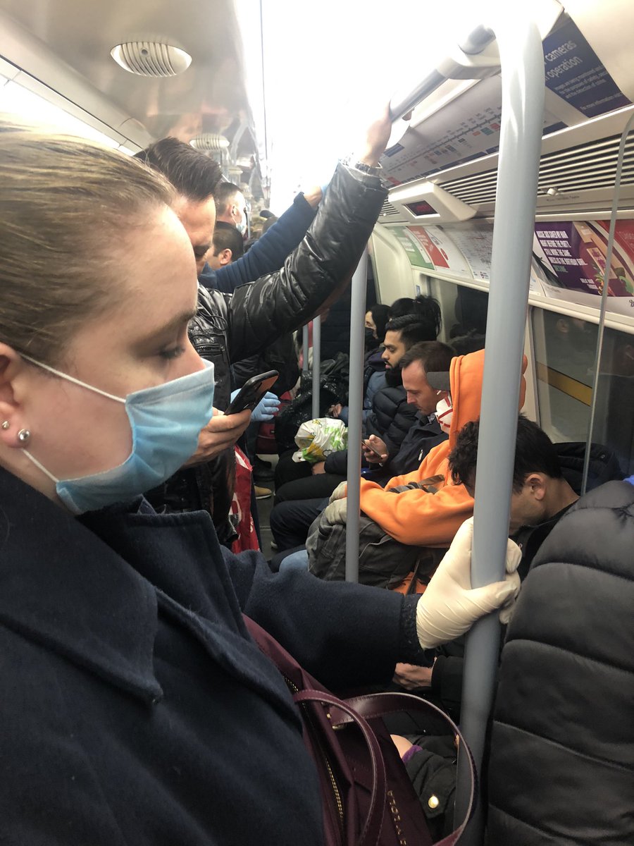 ra_zzy's tweet photo. I am a frontline NHS worker and this is how I have to travel to work due to @TfL reducing their service and people ignoring the #StayHome message. Absolutely disgusting... https://t.co/0ktn80POlC