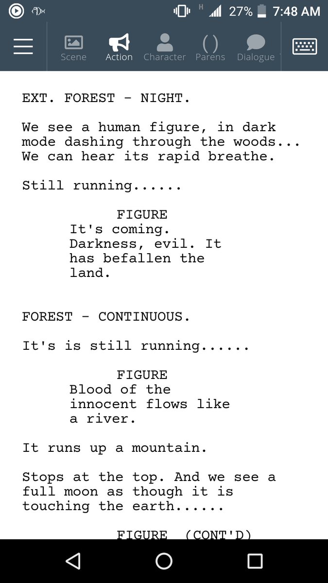 eze_crib's tweet photo. My first scene.
#scriptchat, #scriptureoftheday, #screenshotsaturday, #scriptureoftheday,#scriptmagazine, #firstscene. https://t.co/cUFhNJCGnz