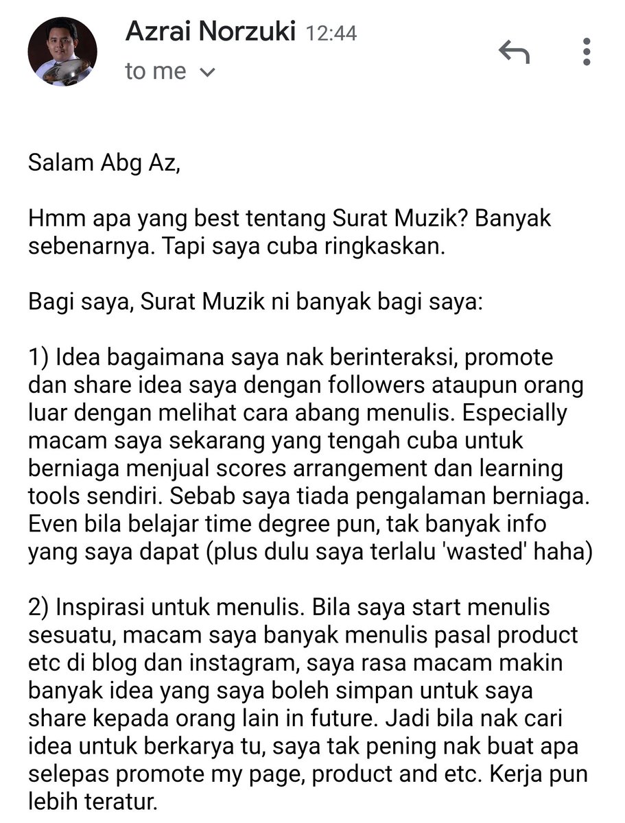 azsamad's tweet photo. Terima kasih @moz4rtmusic atas kata-kata yang buat saya lebih bersemangat lagi untuk terus menulis #SuratMuzik
Kepada yang belum join, klik sini untuk terima #SuratMuzik setiap hari dari saya ke inbox awak:
https://t.co/Ks0nmBY84B https://t.co/T8OVfDQFTY