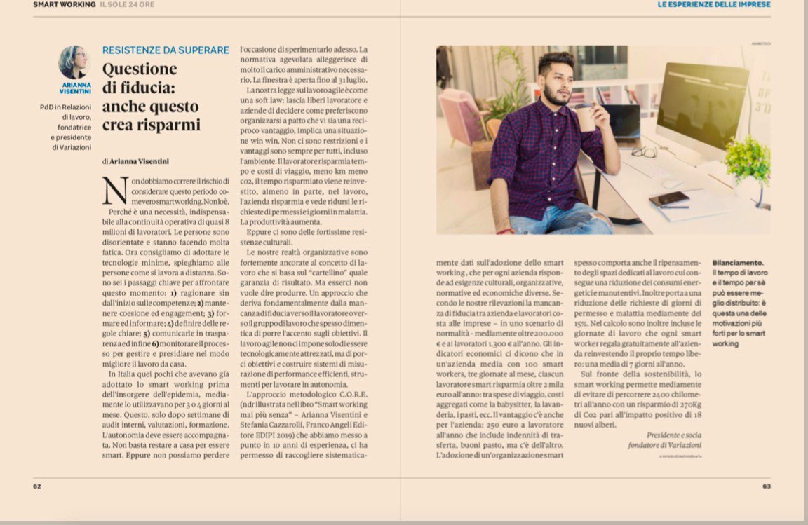 ariannavise's tweet image. Mancanza di fiducia e inadeguato utilizzo delle tecnologie, assenza di leadership e in generale la resistenza all'adozione del #LavoroAgile costa a ciascuno di noi, in condizioni normali, circa 1.300€/anno. Ai tempi del #Covid_19 sta salvando delle vite. #smartworking