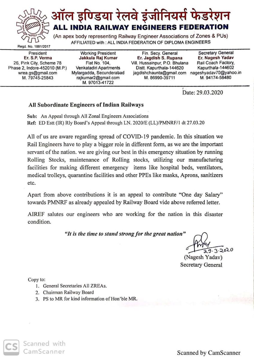 All India Railway Engineers Federation(Back bone of Indian Railway) is appeal to contribute to nation. <a href="/PiyushGoyal/">Piyush Goyal</a> <a href="/RailMinIndia/">Ministry of Railways</a> <a href="/NWREAjodhpur/">NWREAjodhpur</a>