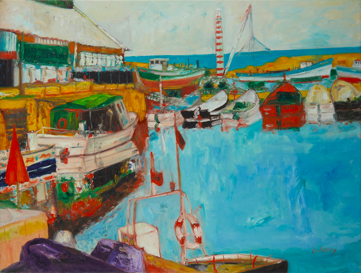 LyonandTurnbull's tweet photo. We're staring our #MondayMorning with a trip to the seaside with #JohnBellany in 'Harbour Scene'. A bright, vibrant image to kick off your week! See #Bellany's work in more detail: https://t.co/9tbsNNVj0c https://t.co/FyNvOfS1qS