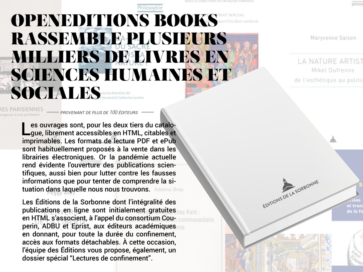 EdiSorbonne's tweet photo. 🆕Les Éditions de la Sorbonne s’associent, à l’appel du consortium Couperin, ADBU et Eprist, aux éditeurs académiques en donnant, pour toute la durée du confinement, accès aux formats détachables.
👉Dossier spécial “Lectures de confinement” :
https://t.co/NZBchYQFCT https://t.co/GfsRslbQGx