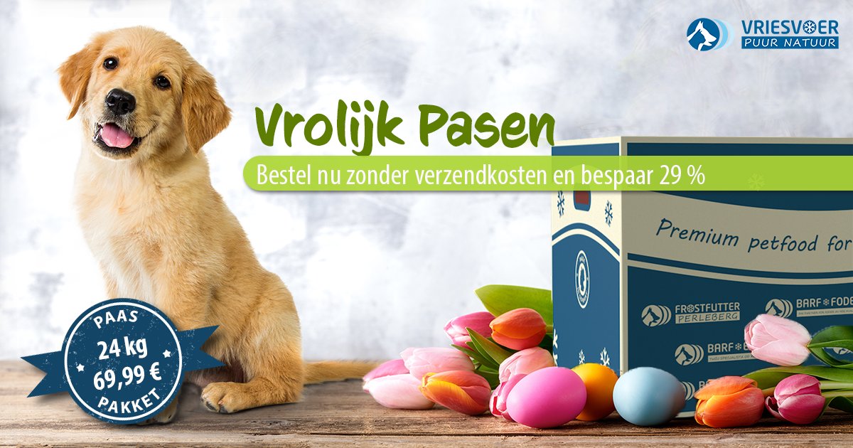 Vriesvoer's tweet photo. 🐣🐰 Geen zin om paaseieren te zoeken? 🐰🐣

Bestel dan toch gewoon ons goed gevulde BARF-paaspakket voor je viervoeter. Naast BARF-variaties vol afwisseling bevat het knapperige kauwartikelen en een selectie van duurzaam gegaard vlees. 

👉🏻 https://t.co/X7r54oVdTC

#vriesvoer https://t.co/AzydytK8zl