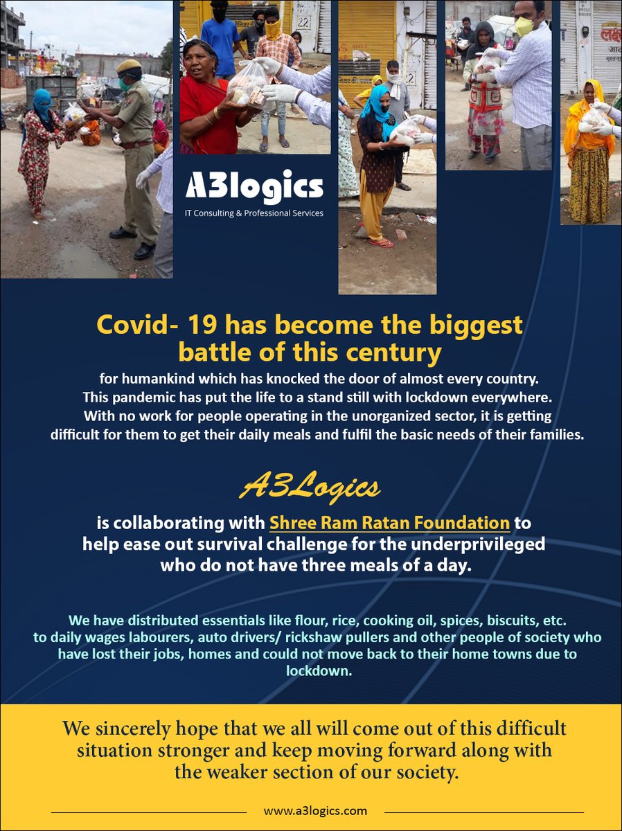 Wiweck's tweet image. RT @A3logics: A3 CSR activity for the underprivileged amidst Covid-19 crisis.

#CSR #COVID19 #A3logics