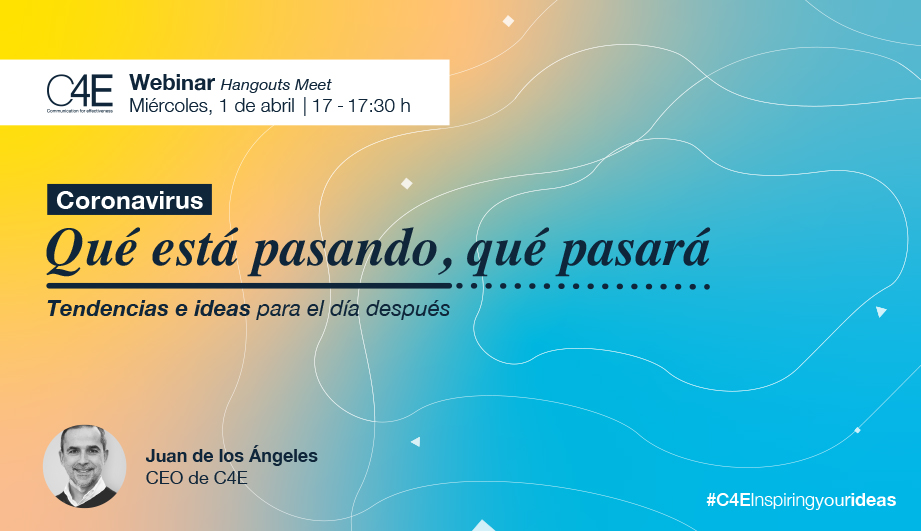 c4enow's tweet photo. Este miércoles 1 de abril a las 17.00 horas te esperamos en una sesión online con 
@jdla
.

Tendencias e ideas para el día después de esta pandemia en un informe especial coronavirus elaborado por 
@c4enow
.  

Inscripciones aquí: https://t.co/fUtz9mi6R7

#InspiringYourIdeas https://t.co/Mpa5GxIr92