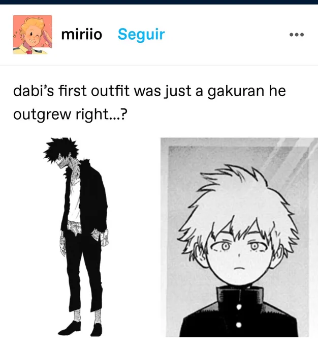 "why does these clothes looks this short" was the first thing i asked myself when i first saw Dabi. 