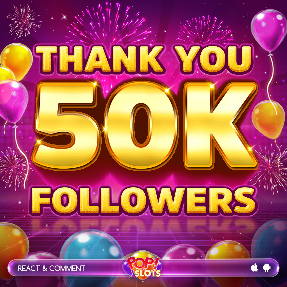 Pop! Slots Casino on Twitter: "🥳 Our Instagram community has reached 5️⃣0️⃣0️⃣0️⃣0️⃣ followers! 📣 for being with us even in the toughest of times. 💜 Let's all celebrate with 5️⃣0️⃣0️⃣0️⃣0️⃣0️⃣0️⃣ FREE