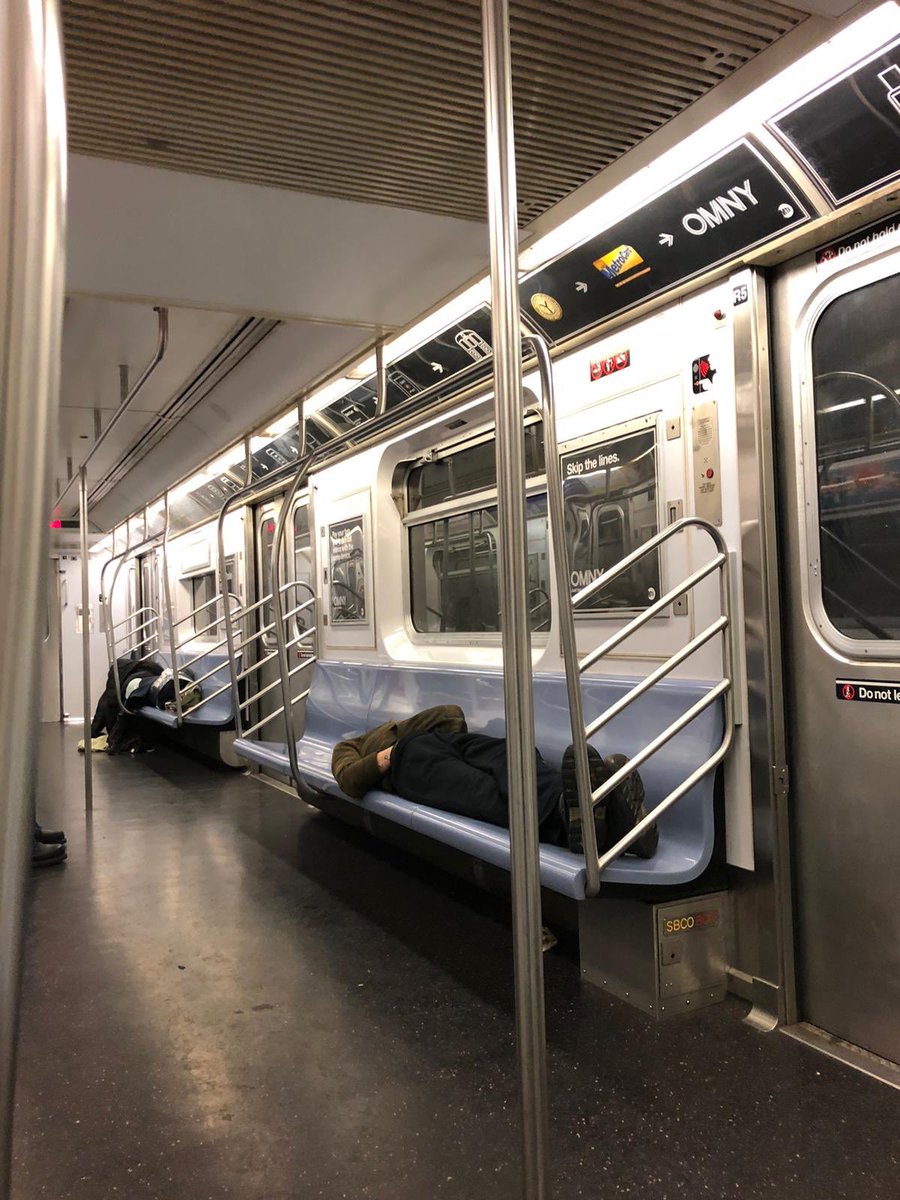 dashak135's tweet photo. How can the spread stop when all subway cars are full of infected homeless people? @MTA this is putting our essential workers at high risk! Please take measures. #COVID19 #StopTheSpread #EssentialWorker https://t.co/52cZjYBgbU