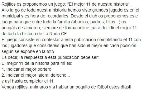 LaRodaCf's tweet photo. "El mejor 11 de nuestra historia"
Aquí se explica todo de forma más clara 
Esperamos vuestra participación https://t.co/YD8UYljOgG