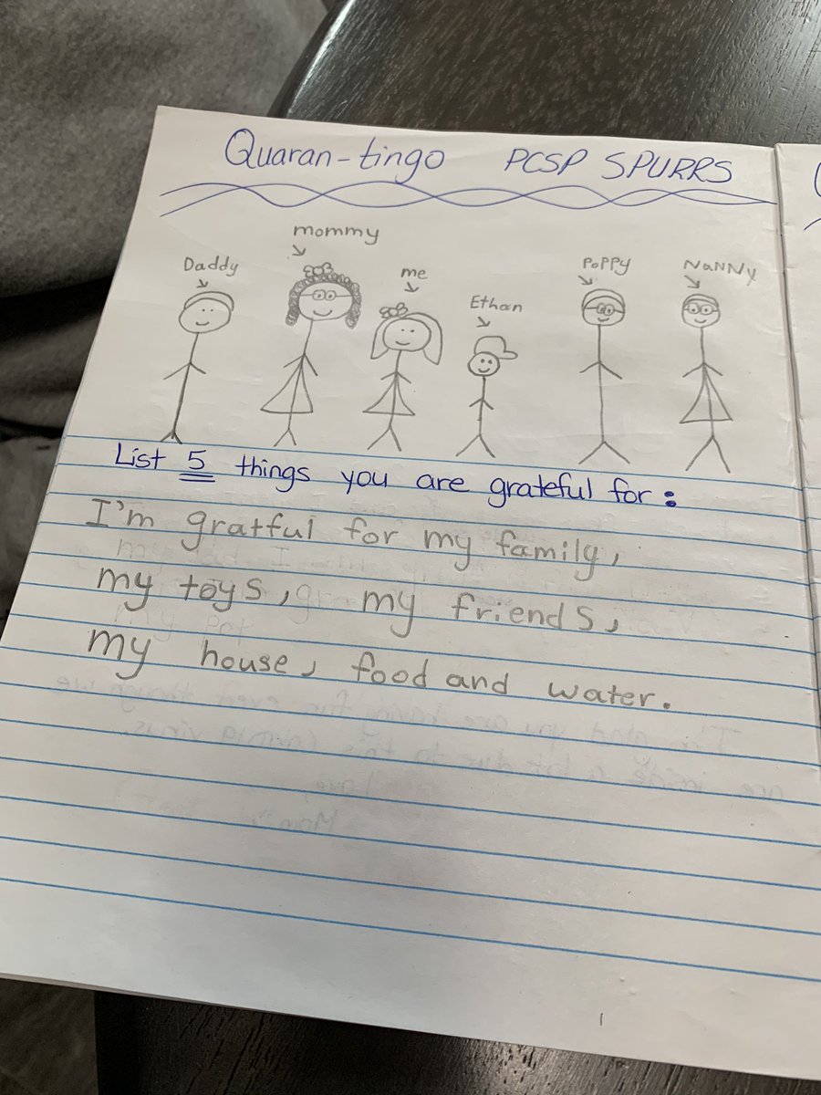 keepingpenney's tweet photo. @PCSPSpurrs Autumn’s an eager beaver this morning, using her journal from school to complete her 5 items she is grateful for #quarantingo https://t.co/AKFqzt1PNn