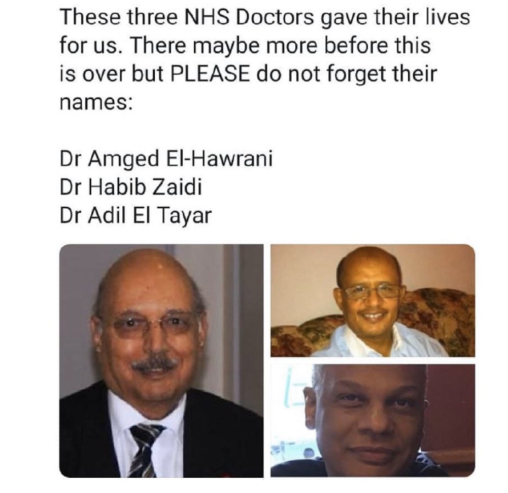 Here is the diversity statistics for the first 3 Dr’s that died in the UK trying to save lives. Remember the names.