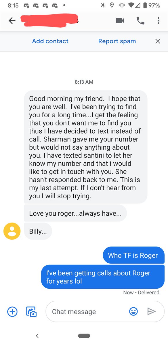 TheSlickNapkin's tweet photo. Morning text from bae 😘 #WhoTFisRoger #morningtext #roger #love https://t.co/inMyNZKFa0