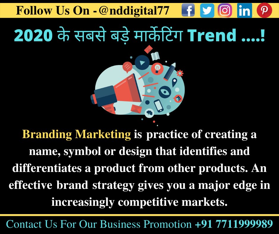nddigital77's tweet photo. “The marketing practice of creating a name, symbol or design that identifies and differentiates a product from other products. An effective brand strategy gives you a major edge in increasingly competitive markets.”
+91 7711999989
#nddigital #corona #gocorona #mumbai https://t.co/n30BCWRiSd