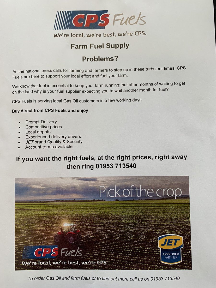 Please call @CPSFuels commercial dept direct if you’re being quoted a long lead time on your fuel deliveries. They are pulling out all the stops to keep your wheels turning <a href="/eatfarmnow/">eatfarmnow</a> #BackBritishFarming #FeedingTheNation #FoodArmy