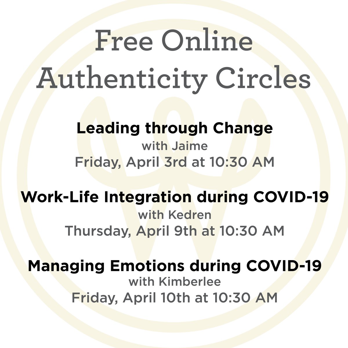 WorkWisdomLLC's tweet photo. We are committed to continue offering free, online learning opportunities for our clients, friends, and community throughout this challenging time. Space is limited, reservations required. Reserve your space and for more info: https://t.co/qapddrbTBD https://t.co/TaPpBfNIuV