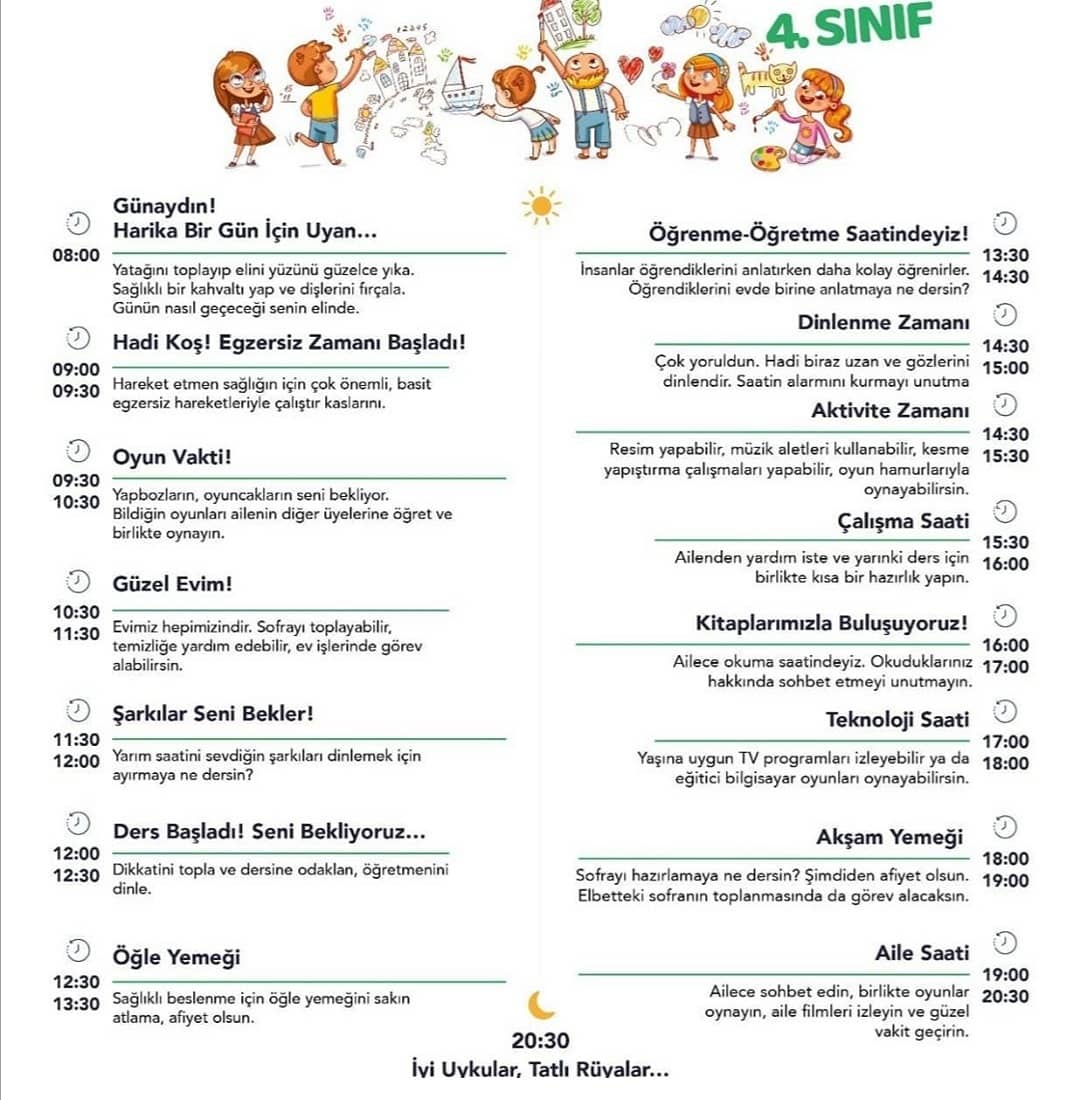 Sınıflara göre örnek program...
İLKOKUL
