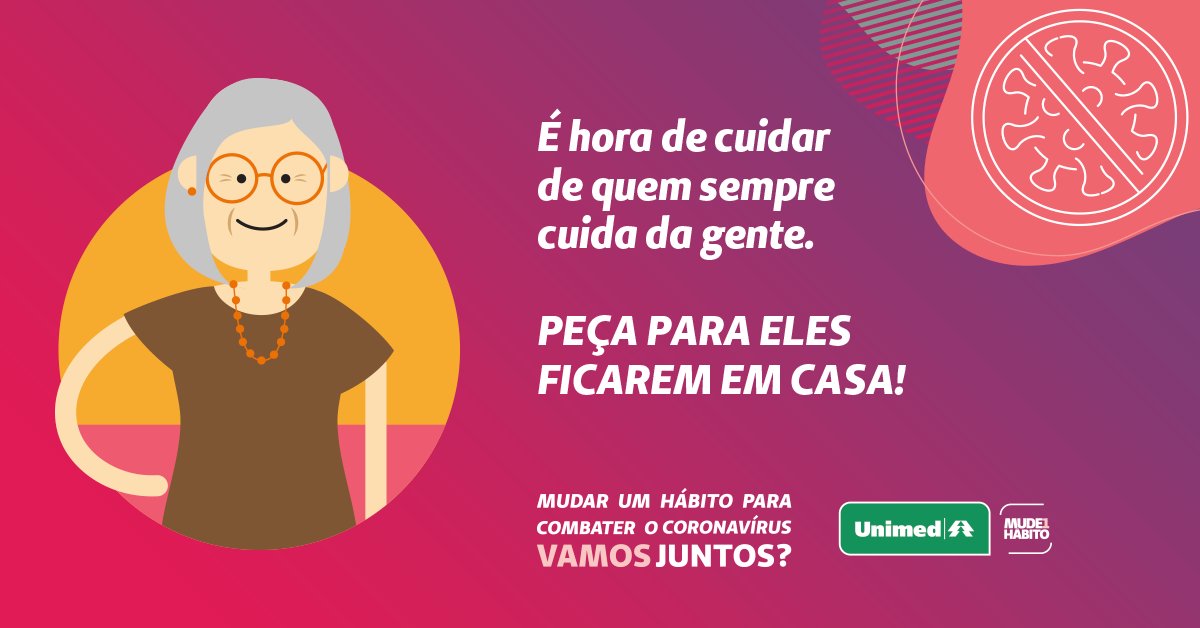 unimedpf's tweet photo. Converse com seus pais e avós sobre a importância de se manter protegido em casa o máximo que der. Pessoas com mais de 60 anos ou imunossuprimidas, com diabetes ou doenças crônicas compõem os principais grupos de risco. Cuidar uns dos outros,  #Mude1Hábito #fiqueemcasa https://t.co/Hb8R4H8pvJ