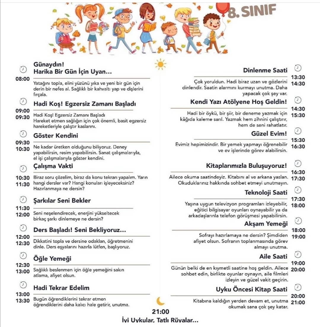 Sınıflara göre örnek program...
ORTAOKUL