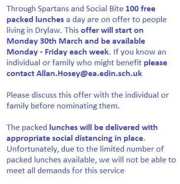 FetLorYouthClub's tweet photo. Packed lunches for Drylaw community thanks to @Spartans_CFA and @SocialBite_ Click the image for full details...#stayinyerhoosechallenge #youthworkworks #communitymatters https://t.co/DH9BrIkuDF