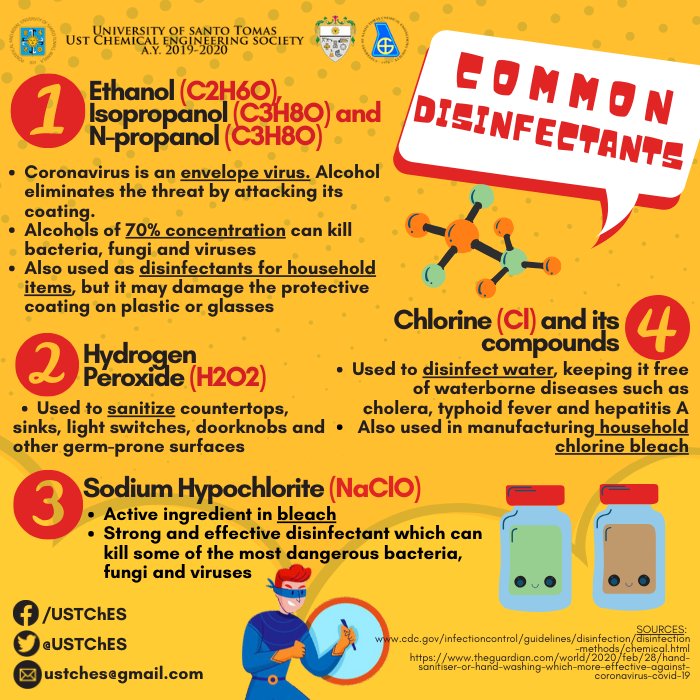 USTChES's tweet photo. Information is power, especially in these trying times. Here are a few facts and details about the common disinfectants and ordinary household items you should not be mixing!

Stay smart and be safe everyone!

Poster by: Erika Taray

#FlyWithChES
#COVID19 https://t.co/3qvRHqKouz