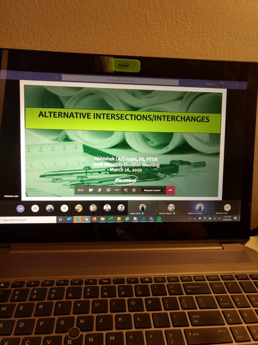 DanitheEngineer's tweet photo. Transportation Group Monthly Meeting while we are all working remotely? Business as usual, just through Microsoft Teams instead of in-person. This month we learned about alternative intersections from one of our colleges in our traffic sub-group! #workingremotely #whyPennoni https://t.co/9jLWymc9UM