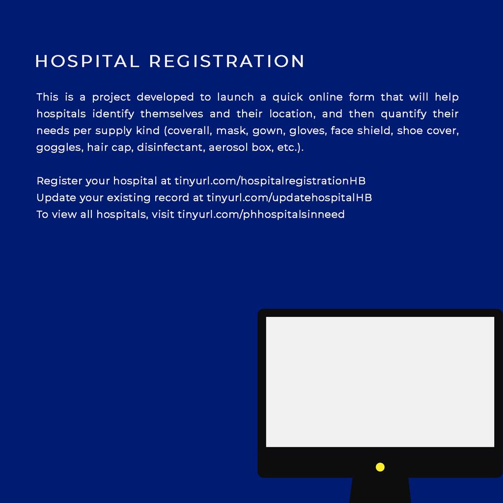 HospitalBayani's tweet photo. Hospital Bayanihan - A Frontliners' Needs and Donations Tracker

List of hospitals in need: https://t.co/qumkAU4LK5
Weekly Supplies Status View: https://t.co/3z5MdskZYe

You can also check our Fb page:
https://t.co/pxnH7N6e8G

Hospital Bayanihan is an initiative of UP Circuit. https://t.co/c7b92ur7Lt